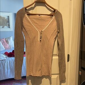 Women's Beige and Gray Long Sleeve hooded sweater